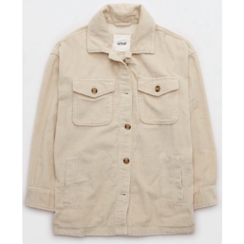 aerie Cream Corduroy Shacket with Flap Pockets